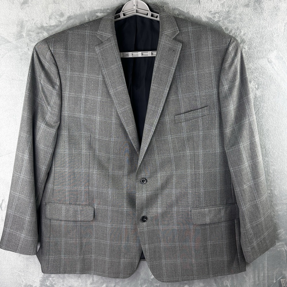Michael Kors Mens Grey Plaid Two Button Blazer Sport Coat 54L Stretch MK Lining